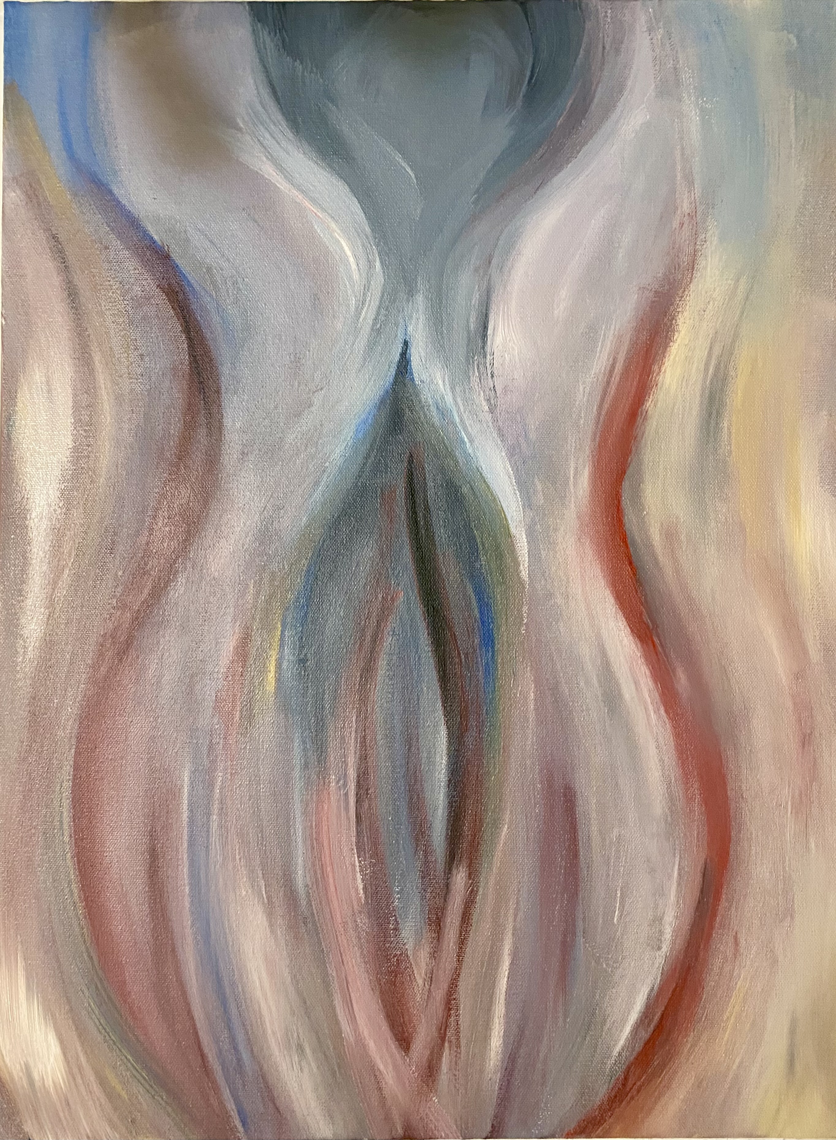 A painting that resembles the contours of a vulva or a nebulously feminine figure with curves.