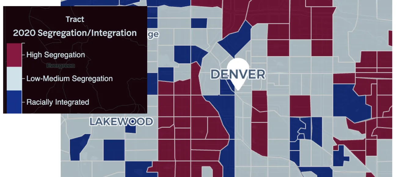 "Map of Denver area schools by segregation data"