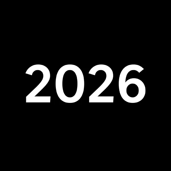 "Black square with text reading 2026"