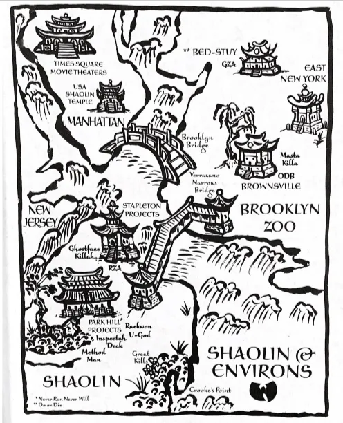 Figure 3. A map a Staten Island (Shaolin), Manhattan, and Brooklyn (Brooklyn Zoo) emulating East Asian art.
