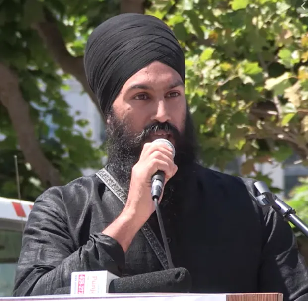 Jagmeet Singh speaking at a separatist rally