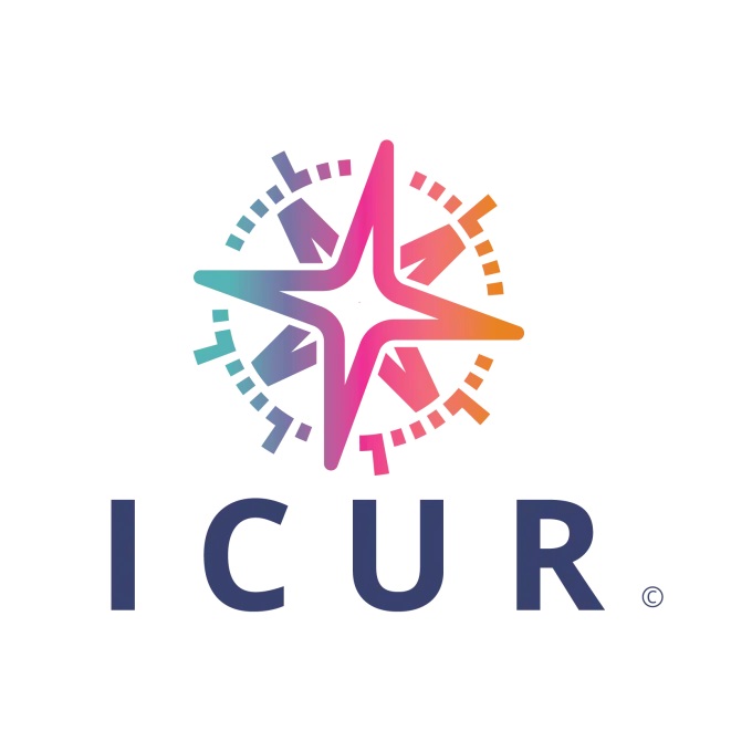 "multicolored logo resembling a star compass"