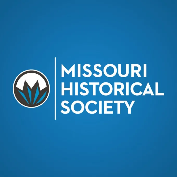 "logo for the Missouri Historical Society on a blue background"
